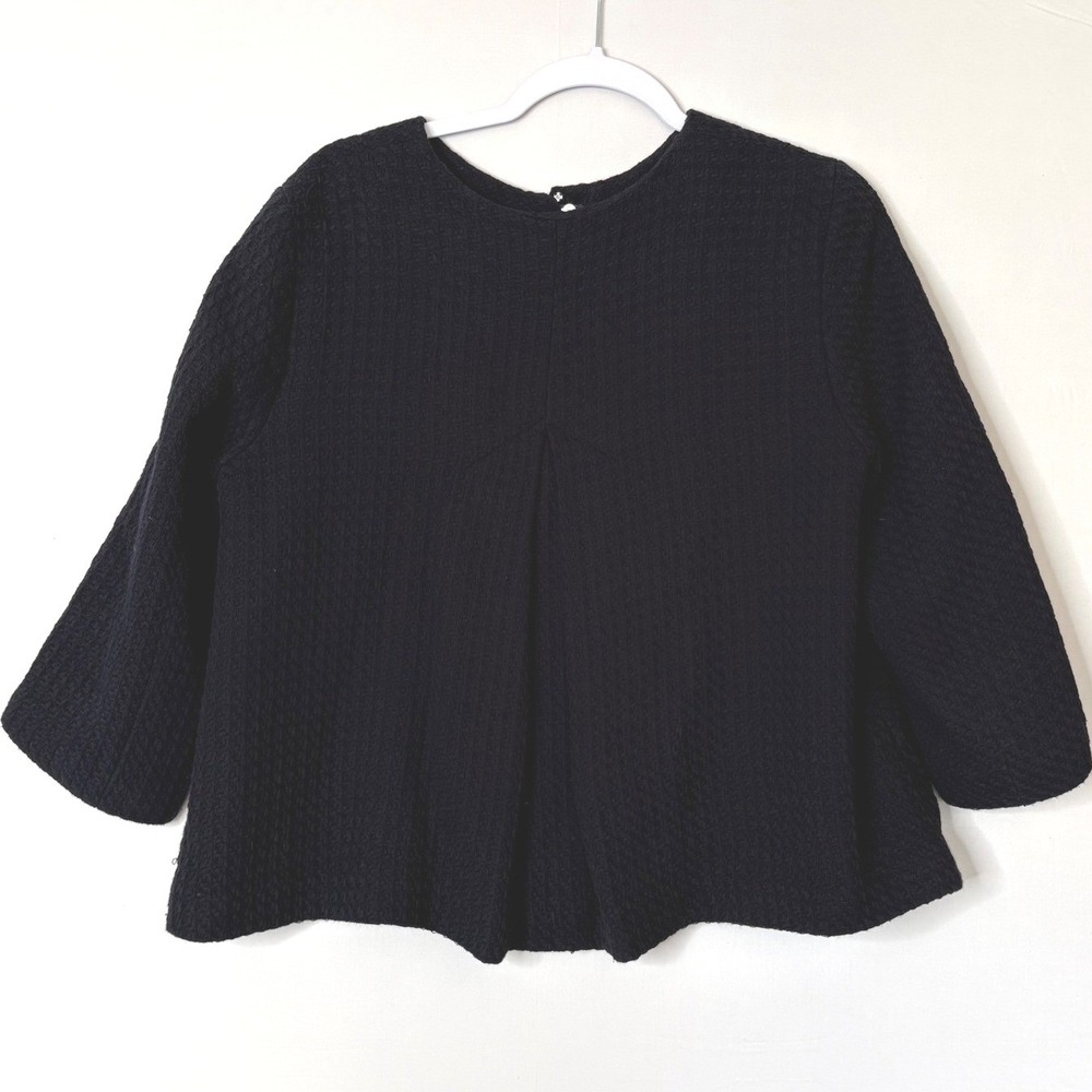 Talbots Navy Basketweave Swing Jacket Size 14P Dark Academia Timeless Zip Blazer